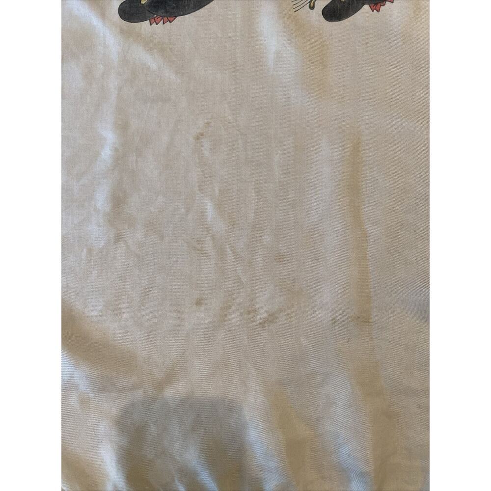 Women’s Vintage White Silk Scarf Rectangular Round Corners Geisha Design Asian - Picture 4 of 4